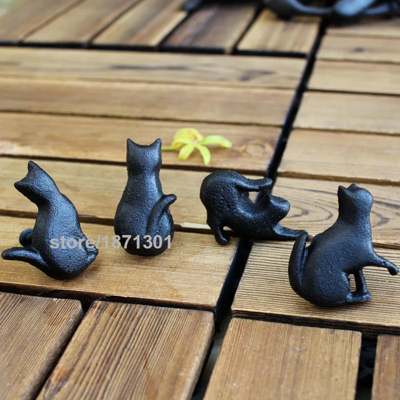 Железная ручка для кошки, персональный шкаф, ящик для шкафа, ручка для котенка, металлический черный Тупой свет, чугунная кованая дверная