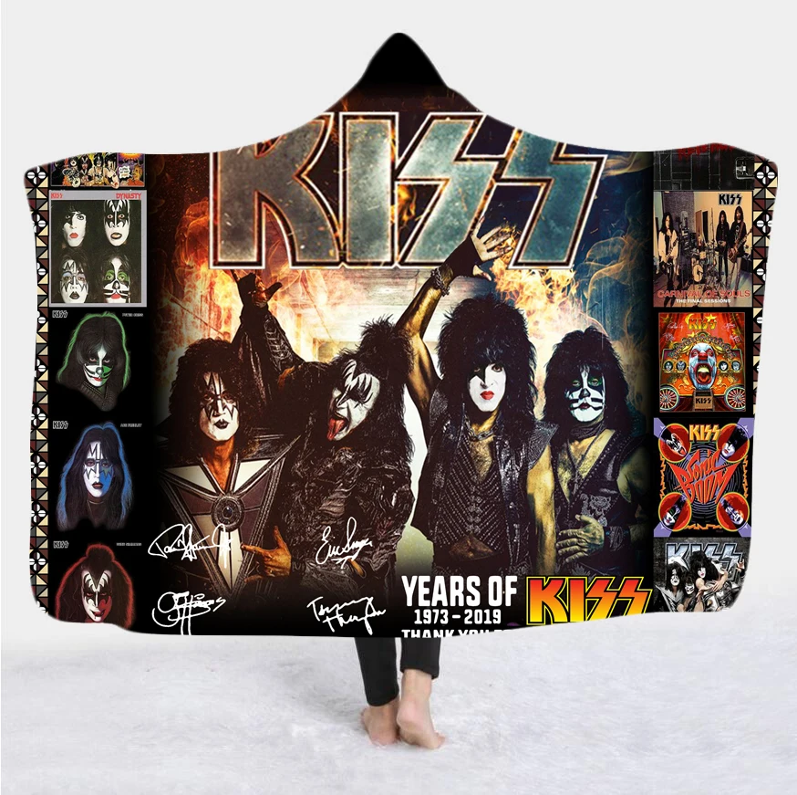 KISS одеяло с капюшоном 3D полный принт носимое для взрослых мужчин женщин Флисовое