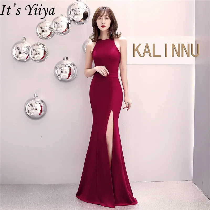 Skyyue вечернее платье Soild без рукавов robe De Soiree на молнии женские вечерние платья плюс размер o-образным вырезом элегантные вечерние платья C080 - Цвет: Burgundy