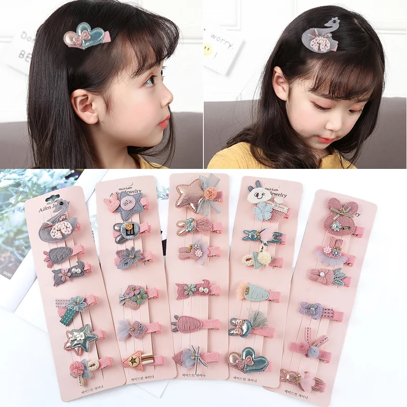 M MISM 6Pcs/Set Flower Animal Geometric Rabbit Kids Girls Cute Child Fabric Hair Clips Hairpins Barrettes Hair Accessories Gift