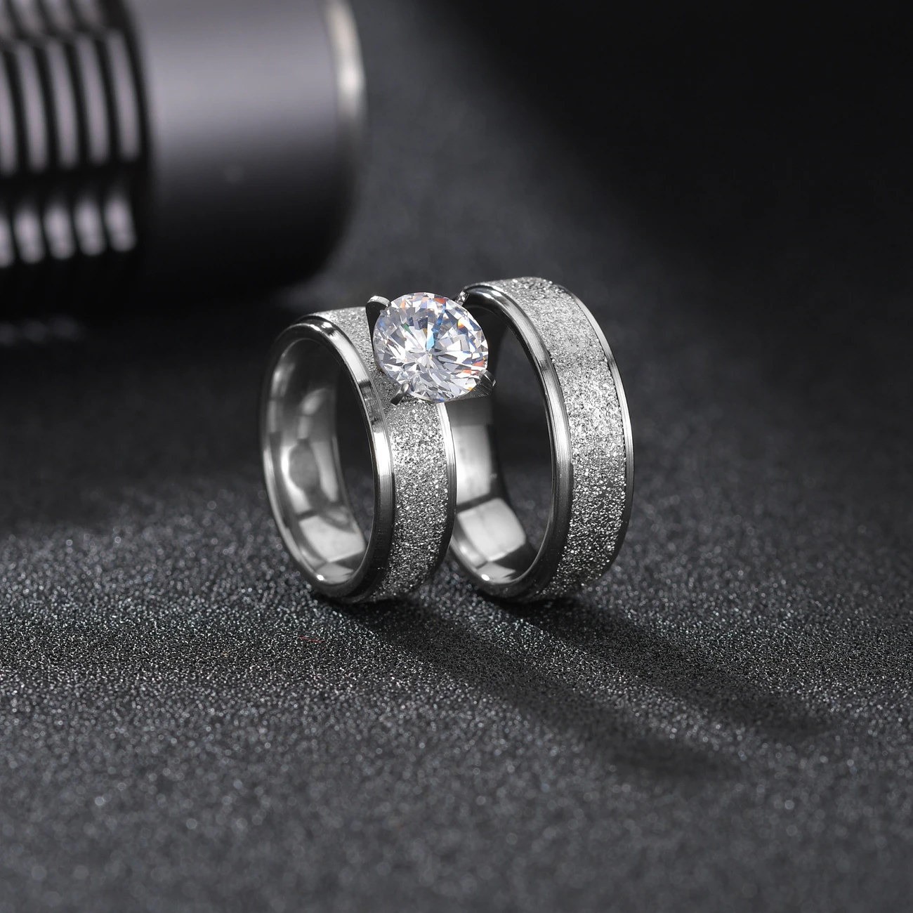 Stainless Steel 8mm Couple Bling Ring Zircon Wedding Rings for Couple Women Men Lovers Ring Sets Jewelry Engagement Gift wedding rings stainless steel ring ring set couples rings