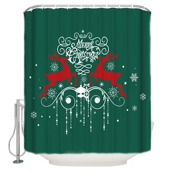 

Christmas Themed Reindeer And Snowflake Decorations Polyester Fabric Shower Curtain