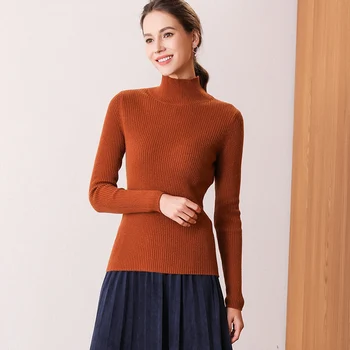 

2019 Women Sweater Half High Collar Elasticity Pullovers For Women Bottoming Knited Jumper Casual Winter Warm Sweater Woman