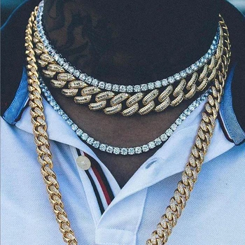 

New Silver Color Iced Out 14MM CZ Miami Box Clasp Cuban Link Chain Necklace 5A Zircon Choker Hip Hop Fashion Women men Jewelry