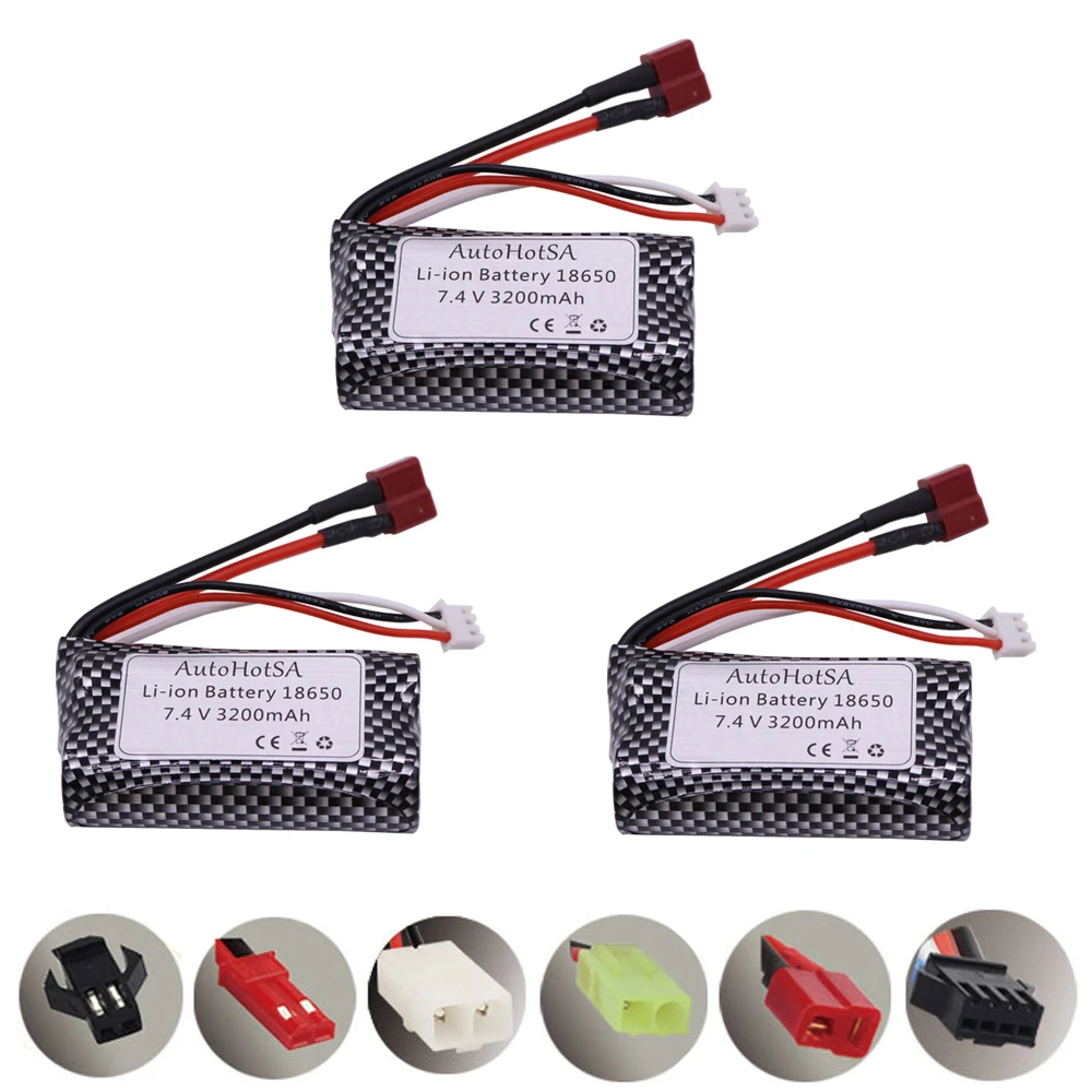 

7.4V Lipo Battery 18650 T/SM/JST/EL-2P/Tamiya Plug for Q46 Wltoys 10428 /12428/12423 RC Car toy Spare Parts 7.4V 3200mah battery