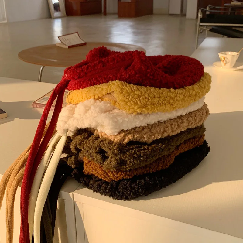 Новая зимняя шапка женская Милая японская лоли круглая теплая Толстая овечья шерсть ветрозащитная шапка для девочек зимняя шапка-бомбер