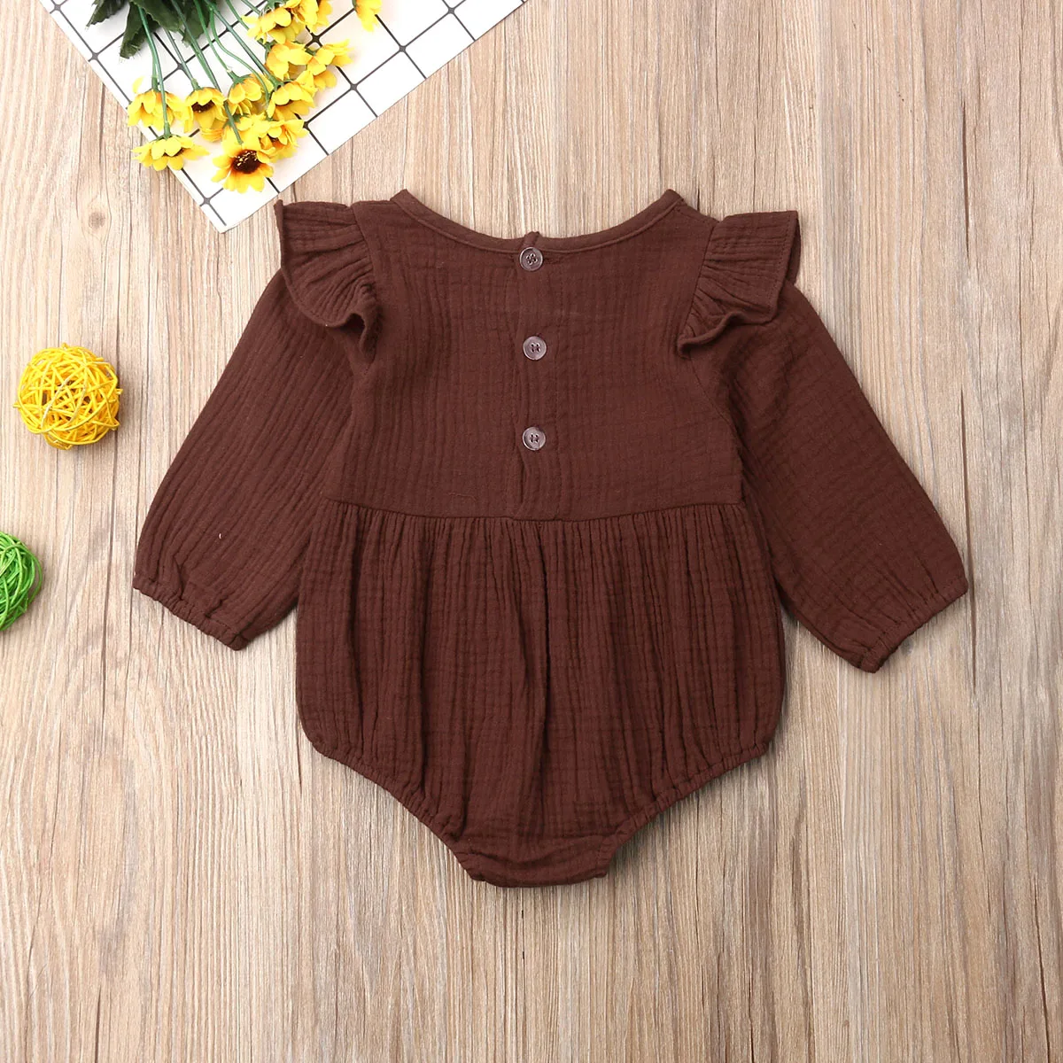 Emmababy Одежда для новорожденных девочек, кружевной комбинезон в стиле пэчворк с длинными рукавами и пуговицами и оборками, боди