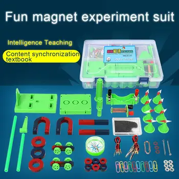 

DIY Magnet Bar Ring Horseshoe Car Compass Science Experiment Tool with Box Physics Early Learning Educational Toys For Children