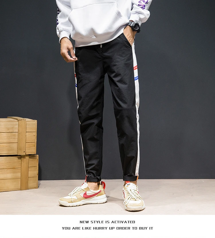 Men's fashion sweatpants vertical stripes decoration loose spring and autumn sports pants casual male jogger streetwear