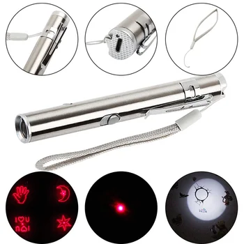 

USB Stainless Steel Mini Rechargeable LED Light Multi-pattern Flashlight For Cats Training Exercise Cat Toy Gift