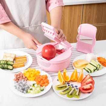 

Slicer Vegetable Cutter Potato Peeler Carrot Cheese Grater with Strainer Vegetable Slicer 12 in 1 Kitchen Accessories