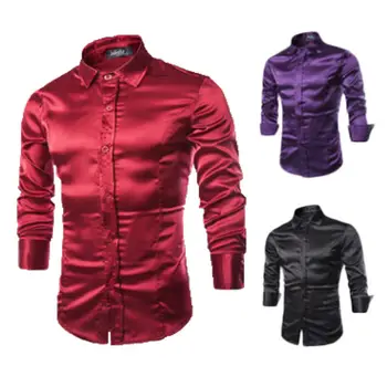 

2020 Fashion Shirt Men Shiny Silky Satin Dress Shirt Luxury Mens Casual Shirts Spring men shirt long sleeve slim fit M-2XL