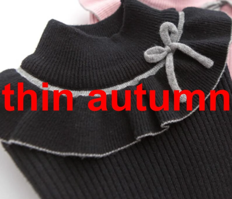 Весенне-осенне-зимняя одежда для детей от 3 до 11 лет пуловер для девочек, свитер детский вязаный свитер с высоким воротником и длинными рукавами, топы - Цвет: black thin