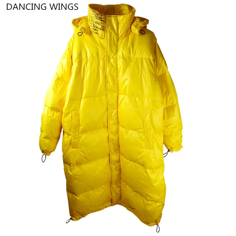 

2019 Winter New arrival 90% white duck down parkas Back letter print Long Down jackets Hooded Thick Warm Overcoat