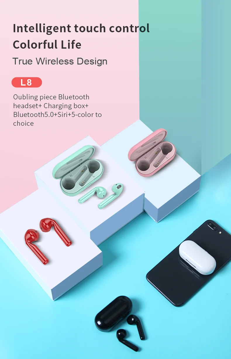 L8 беспроводные наушники TWS Bluetooth наушники 5 цветов отпечаток пальца сенсорный HD Стерео шумоподавление Гарнитура для девочек