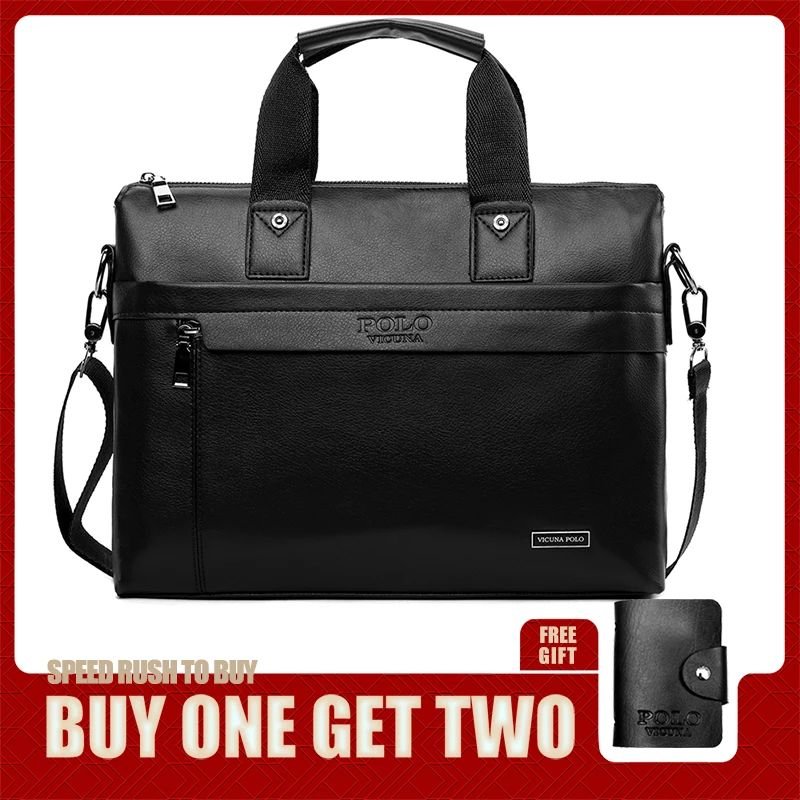 Online VICUNA POLO Casual Business Man Bag Simple Design Solid Leather Briefcase Bags For Men Laptop Shoulder Bags Mens Handbag