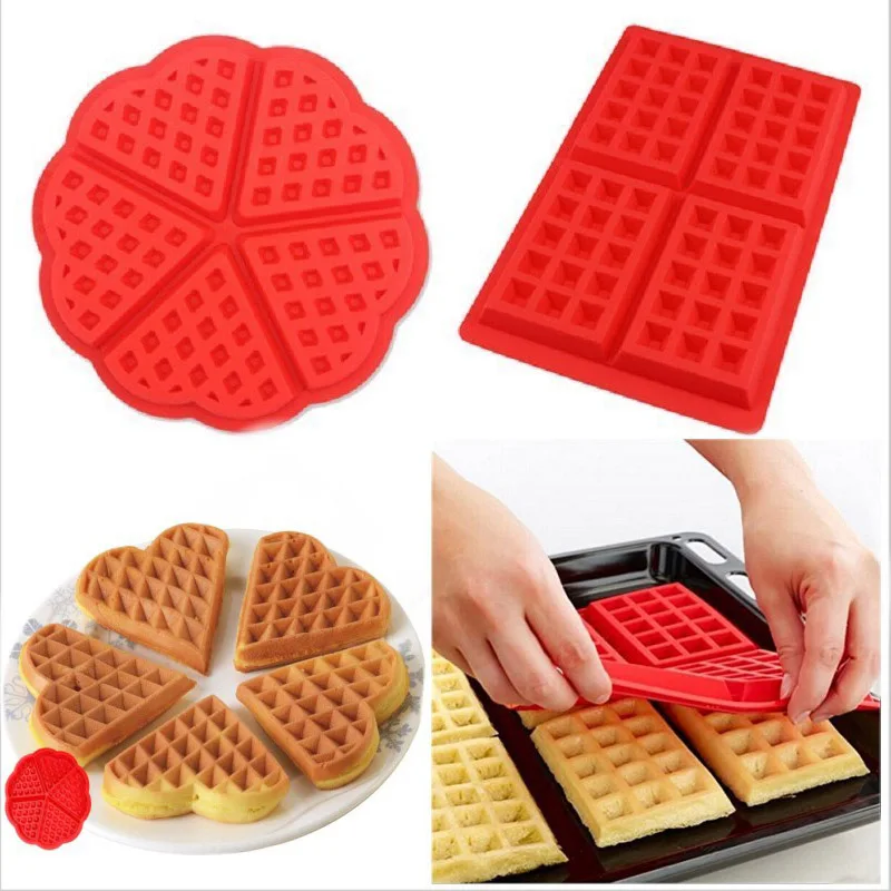 

Waffle Cookies Molds Silicone Mold Kitchen Baking Tools Bakeware Square Heart Shape Mould DIY Handmade Muffin Waffle Tool Molds