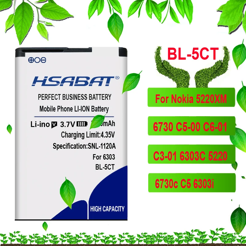 HSABAT Батарея для Nokia BL-4B BL-4D BL-4C BL-4CT BL-4U BL-5B BL-5BT BL-5C BL-5CT BL-5J BP-5M BP-6X BL-6Q BLC-2 BLD-3 BLB-2