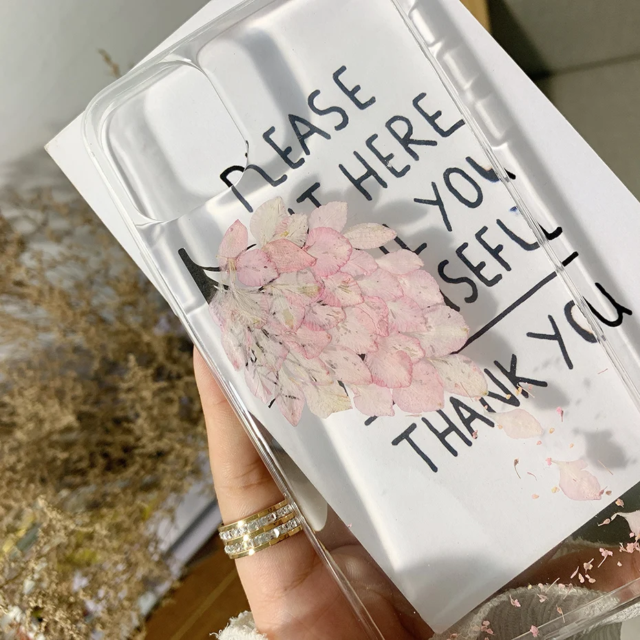 iphone 7 cover Qianliyao Real dried flower phone case for iphone 12 11 pro max X XS XR 7 8 plus SE 2020 natural white flower soft back cover phone cases for iphone 8