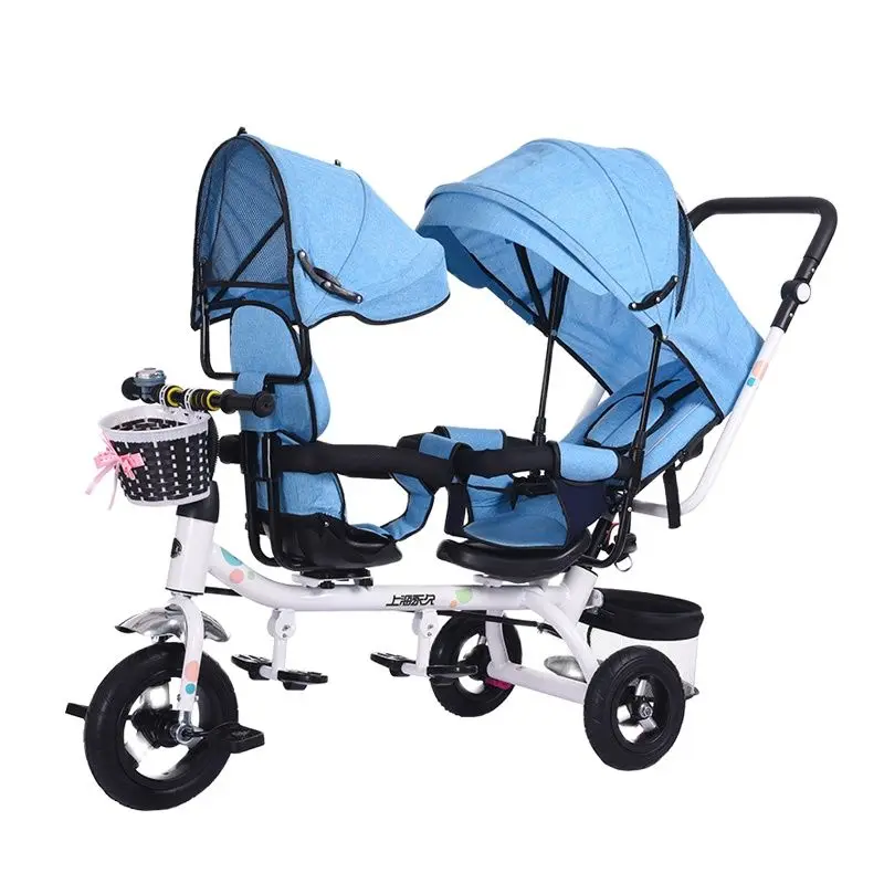 US $250.26 Childrens Tricycles Twins Stroller 13 Year Old Baby Stroller Child Bike Armrest Adjustable Baby Hand Inflatable Carts Brand