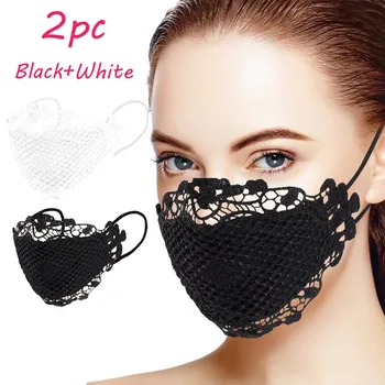 

2pcs Delicate Lace Applique Mask Washable and Reusable Mouth Face Mask Windproof Filter Dust Mouth-muffle Mondkapjes wasbaar