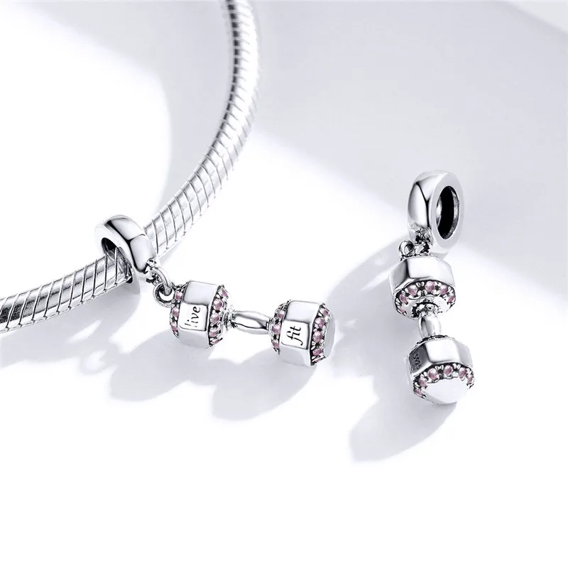 Fit Pandora браслет 925 стерлингового серебра спортивные бусины-гантели S925 DIY подарок фитнес оборудование бусины для изготовления ювелирных изделий