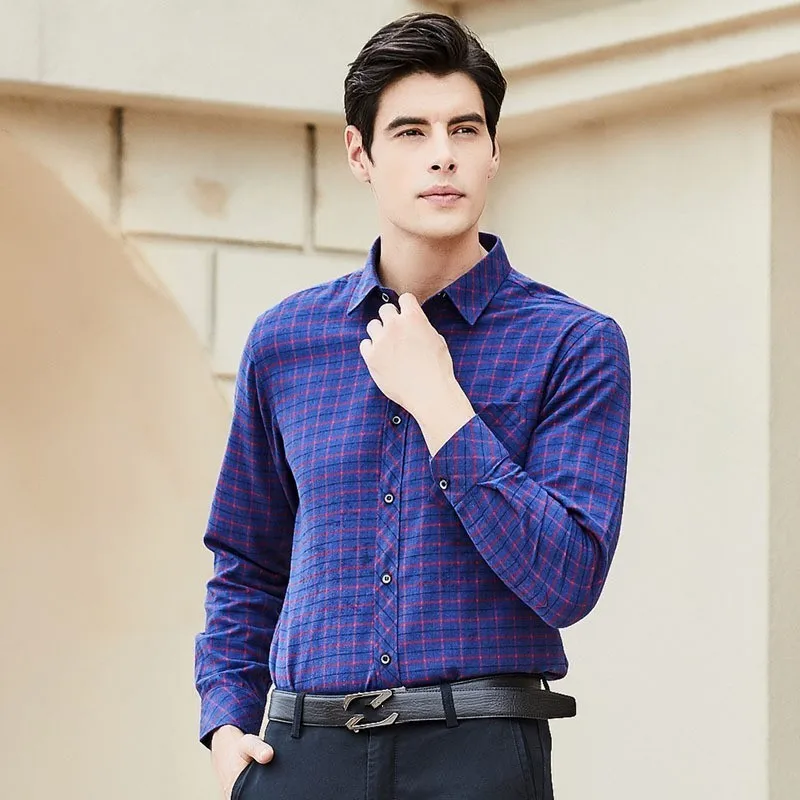 Новая модная мужская рубашка с длинным рукавом Camisa Social Masculina, клетчатая рубашка с принтом Koeran, приталенная, для офиса, для работы, однобортная рубашка, Топ