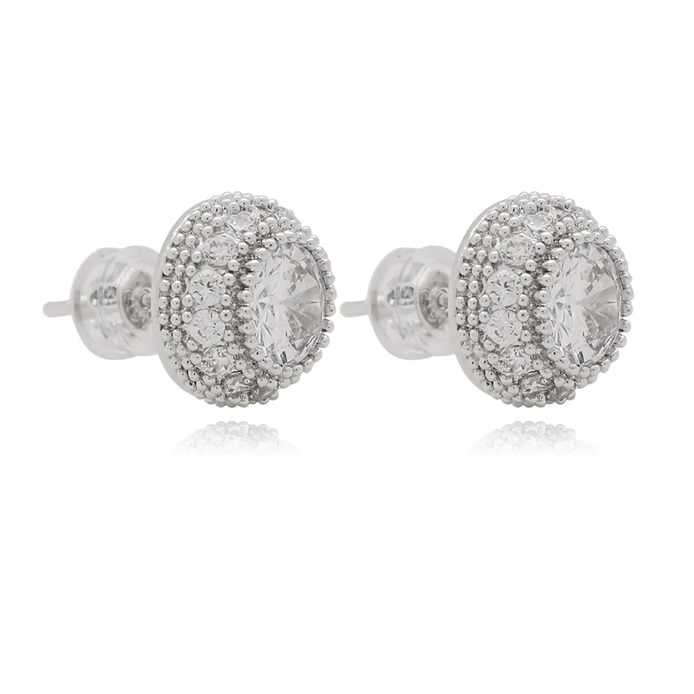 Silver Ataullah Shiny Full Crystal Stud Earrings Hip Hop Accessories 3A zircon Round Mushroom Design Earring For Woman and Men EW064 - Цвет камня: Silver
