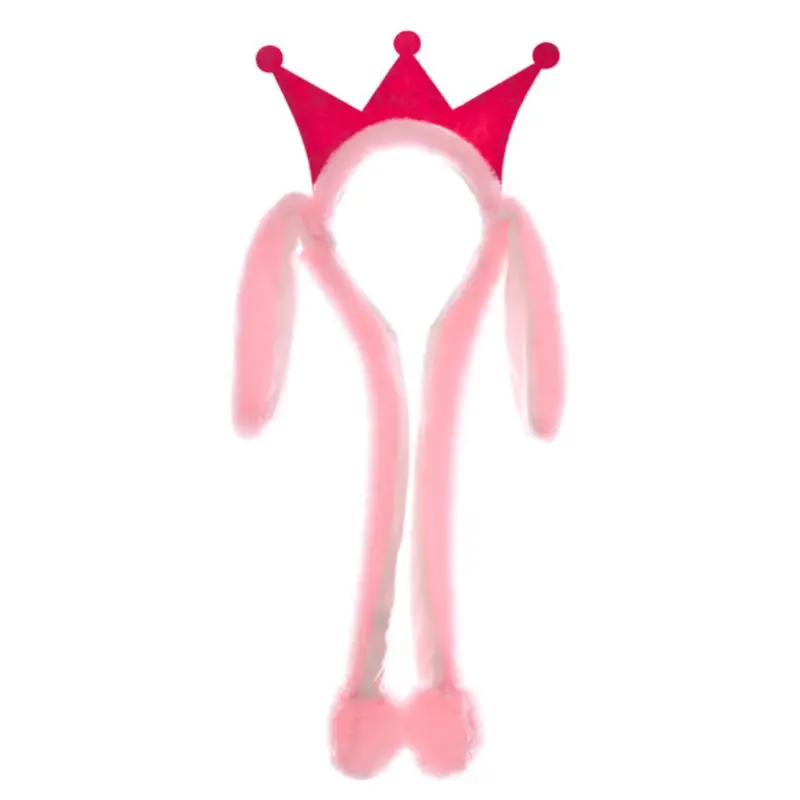 

Women Girls Short Plush Headband Cute Moving Airbag Rabbit Ears Crown Hair Hoop Sweet Contrast Color Dance Toy Party Photo Props