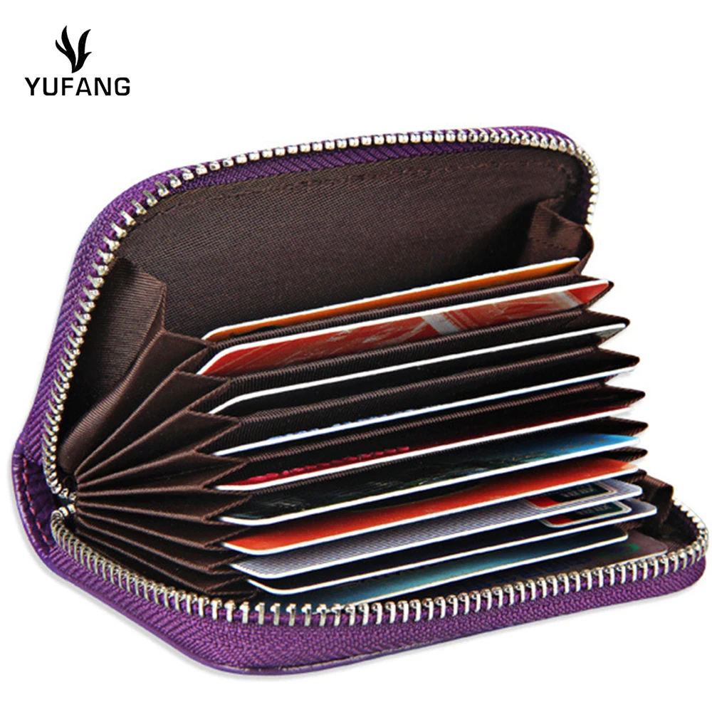 

YUFANG Genuine Leather Card Holder Female Wallet 2 Style Credit Card Case Women RFID Blocking Change Purse Candy Color