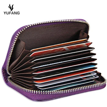 

YUFANG Genuine Leather Card Holder Female Wallet 2 Style Credit Card Case Women RFID Blocking Change Purse Candy Color