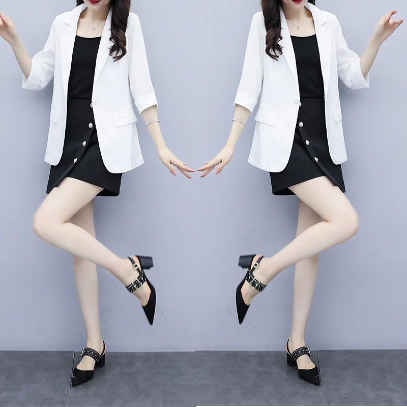 

Thin Flax Suit Women's 2019 Spring Summer New Style Three-quarter-length Sleeve Slim Fit Casual Cotton Linen Small Suit Large Si