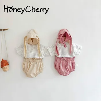 

2020 Summer Baby set Short Sleeve Top + Bread Pants + Long Rabbit Ear Cap Three Piece Set For Female Baby Girl Clothes