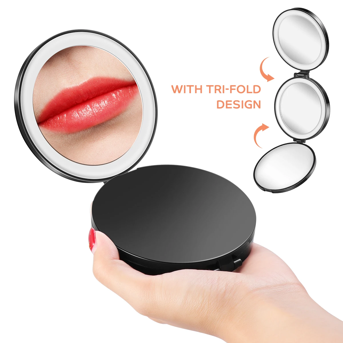 

LED Mirror Makeup Mirror with LED Light Vanity Mirror Tri-fold Practical Round LED Mirror for Home Women Traveling