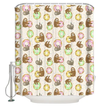 

Sloth Donut Funny Sloth Bathroom Shower Curtain Decor with Hooks Waterproof