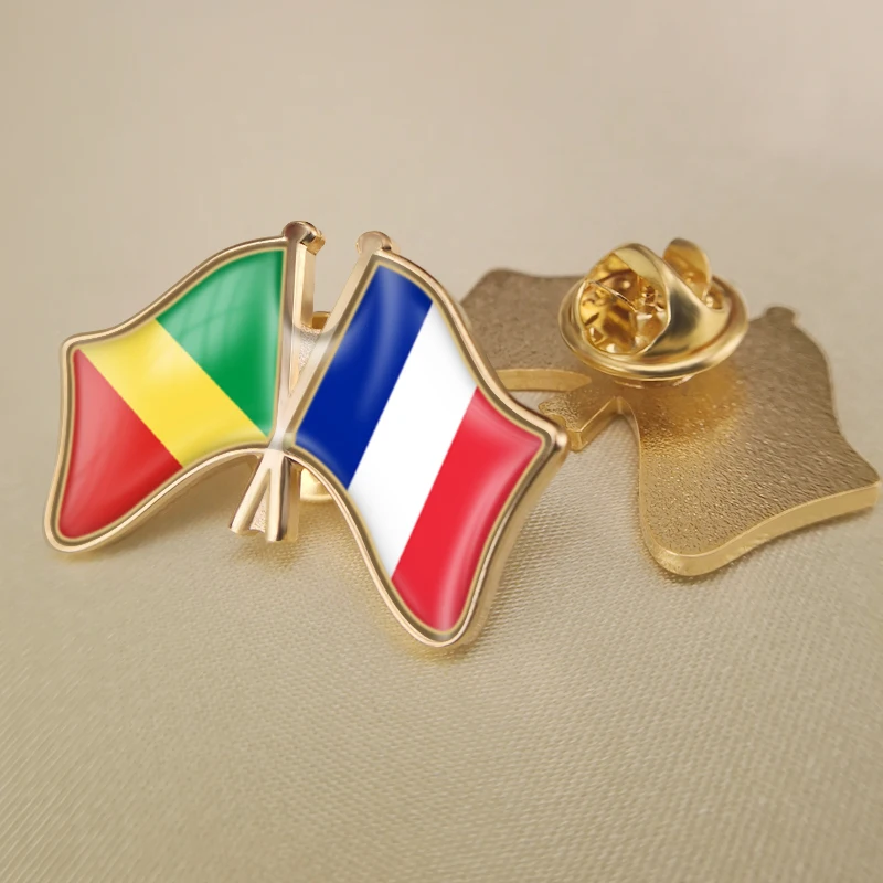 

Congo and France Crossed Double Friendship Flags Lapel Pins Brooch Badges