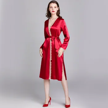 

Burgundy Women Silk Satin Long Wedding Bride Bridesmaid Robe Kimono Robe Feminino Bath Robe Peignoir Femme Sexy Bathrobe