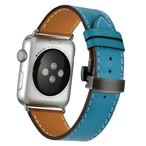 Black buckle Кожаный ремешок для Apple watch band 42 мм 38 мм correa 4 44 мм 40 мм Бабочка Пряжка ремешок для часов iwatch 5 4 3 2 ремешок для часов аксессуары - Цвет ремешка: Black buckle