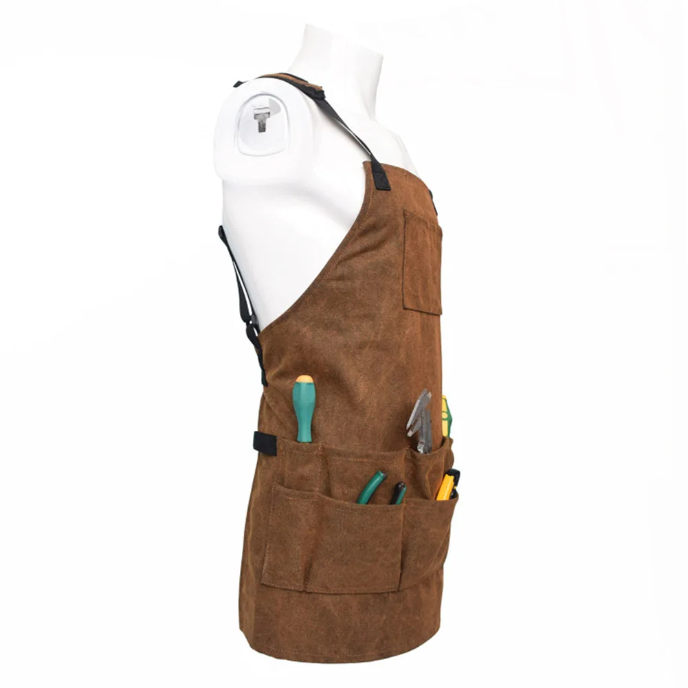 Adjustable Canvas Aprons Men Women Multi-Pocket Aprons DIY Woodworking BBQ Cooking Wear Resistant Aprons Kitchen Tools Aprons
