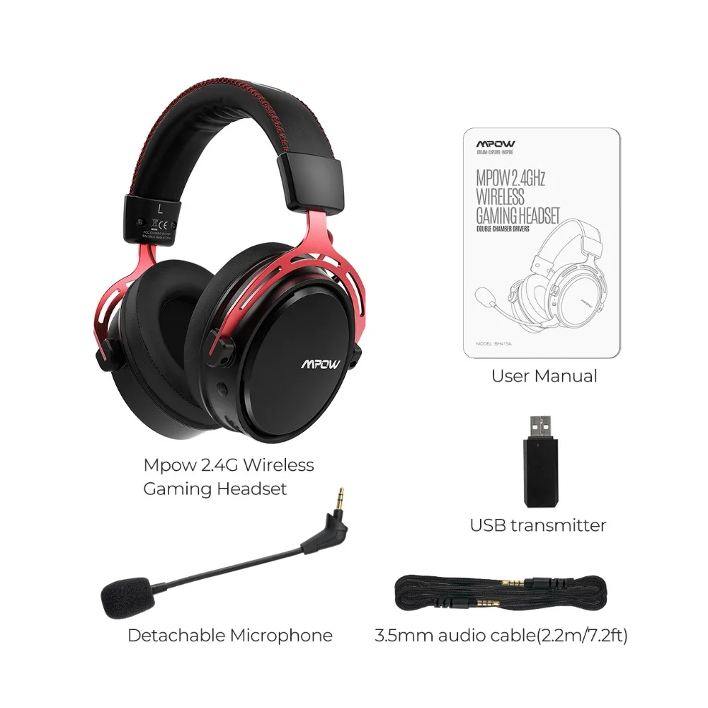 Mpow BH415 Gaming Headset 2.4GHz Wireless Headphones 3.5mm Wired Earphone With Noise Canceling Mic For PC Gamer For PS4 Xbox One (8)