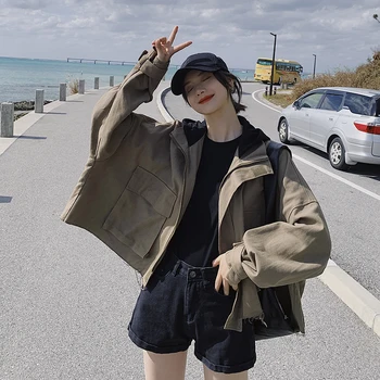 

2020 Spring And Autumn New Youth Popular Solid Color Large Pocket Tooling Jacket Fashion Casual Wild Loose Khaki S-XL