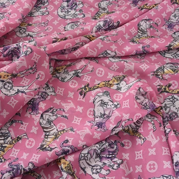 

140CM Wide 14MM 90% Silk & 10% Lycra Animal Print Stretch Pink Silk Crepe Fabric for Summer Dress Clothes Cheongsam H596