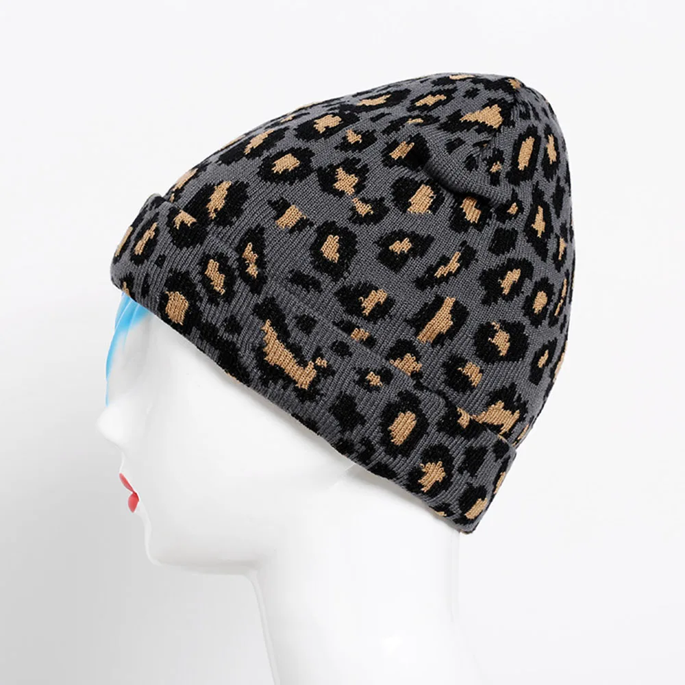 Женская осенне-зимняя теплая шапка с леопардовым принтом, вязаная теплая мягкая шапка, шапка для кемпинга, походов, лыжного спорта, модные вязаные зимние шапки