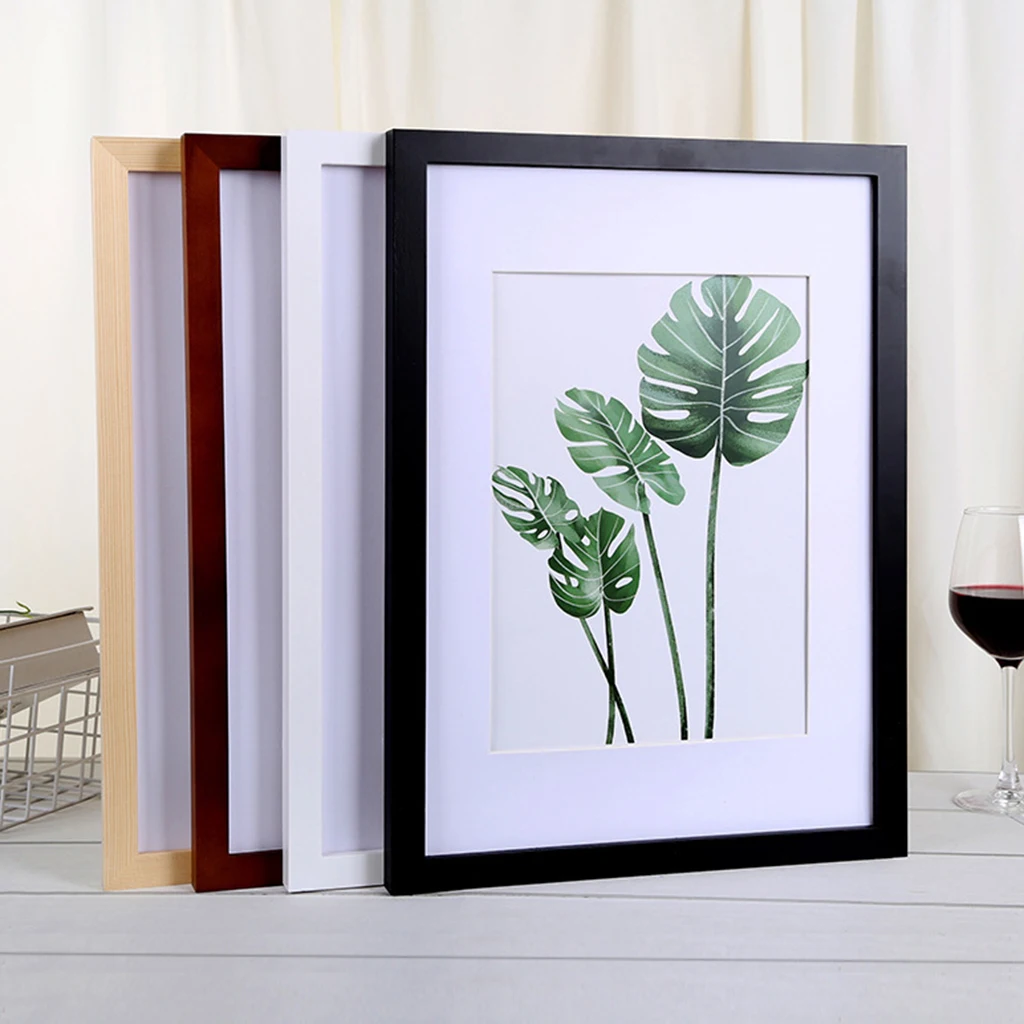 A4 Black White Red Blue Color Nature Solid Wooden Frame Picture Photo Frame With Mats For Wall Mounting Hardware Included