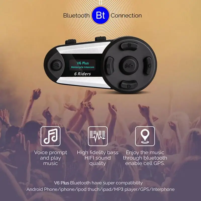 1200 м 6 всадников Bluetooth Интерком мотоциклетный шлем шумоподавляющая гарнитура