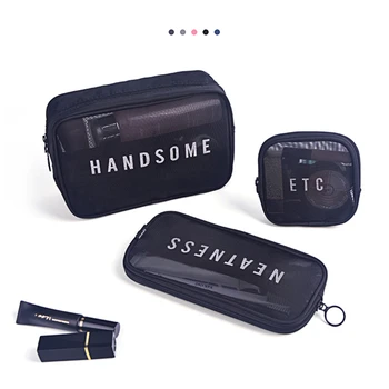 

Fashion Women's Travel Cosmetic Bag Set Mesh Wash Bag Men's Toiletries Storage Bag Multi-function Storage Mesh Nylon Finishing