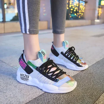 

Women Vulcanized Shoes chunky Sneaker 2019 Spring Autumn Knitting Shoe Chunky Platform women's sneakers zapatillas mujer YT-15