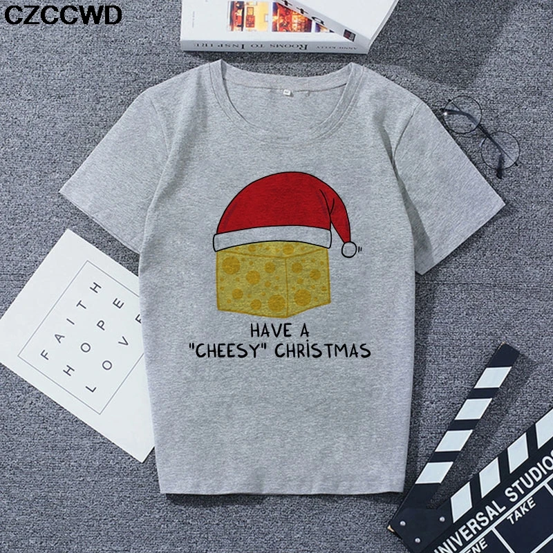 Женская одежда винтажная серая футболка с принтом Merry Christmas повседневные топы в