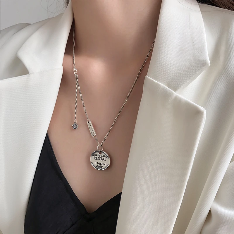 S925 Sterling Silver Necklace Round Card Letter Valentines Day Gift For Women Fashion Statement Vintage Jewelry Wholesale | Украшения и
