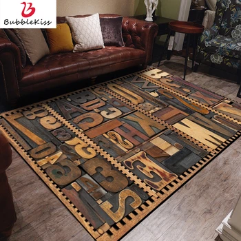 

Bubble Kiss Large Carpet Customized Area Rug for Living Room Retro 3D Stereo Imitation Wood Letter Printing Carpet Bedroom Decor